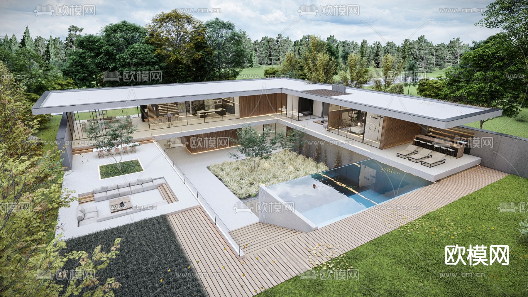 现代独栋别墅su模型下载（渲染图3）