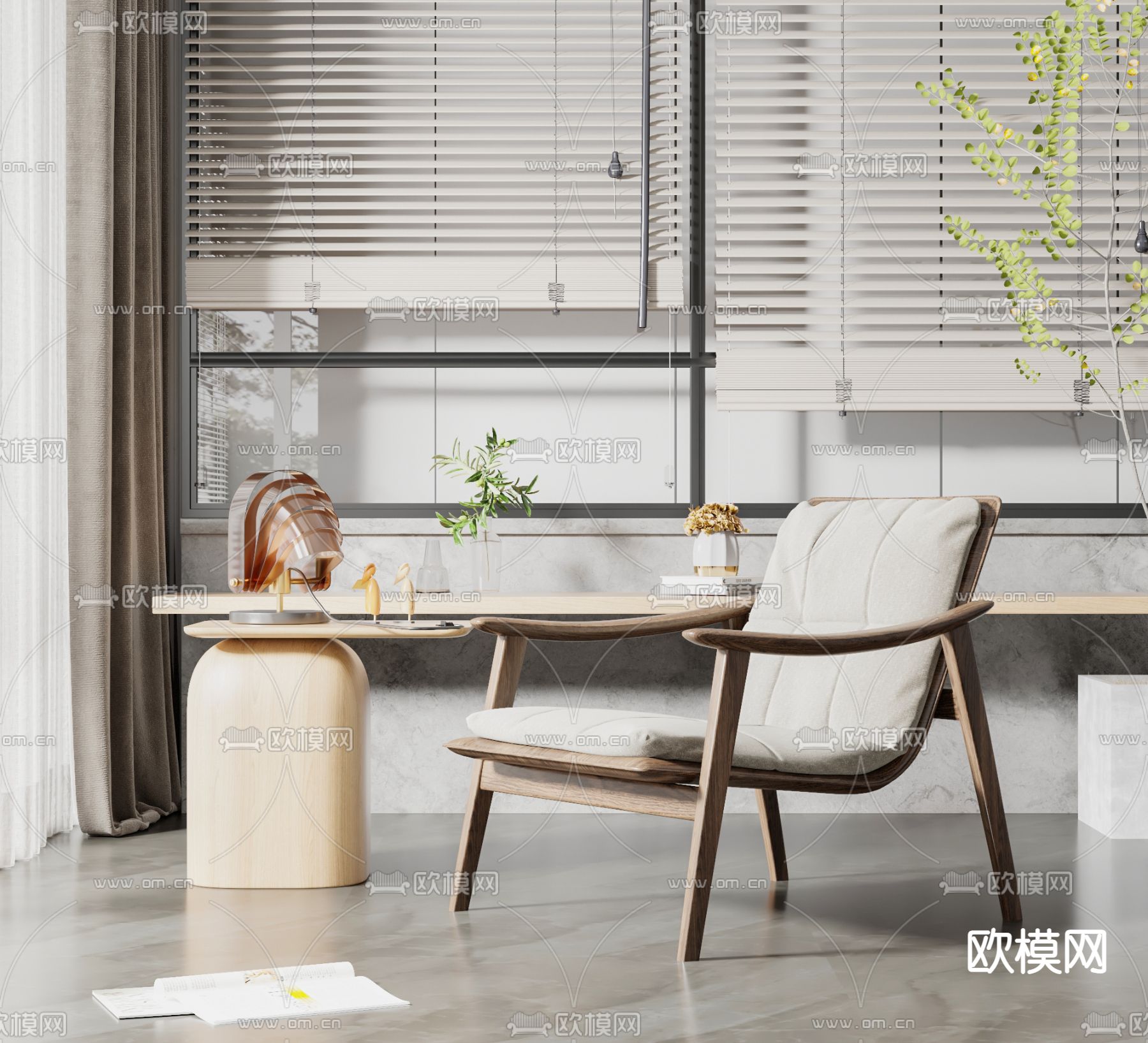 现代实木休闲椅3d模型下载_ID11762304_3dmax免费模型-欧模网