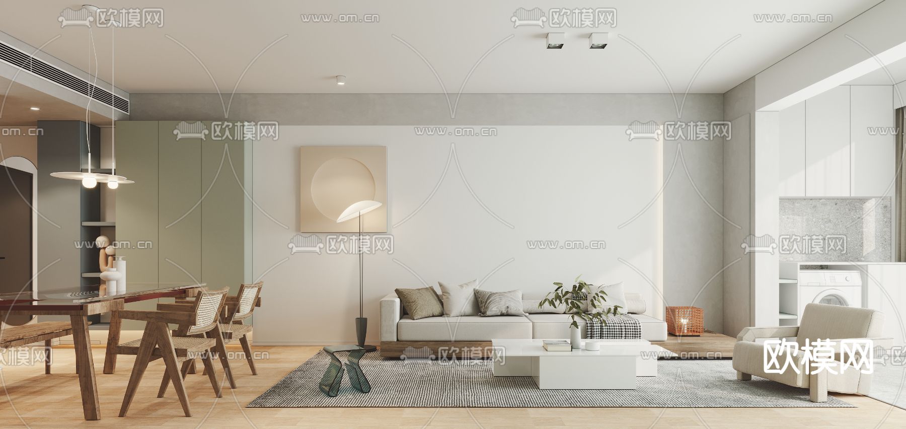 北欧客厅餐厅3d模型下载