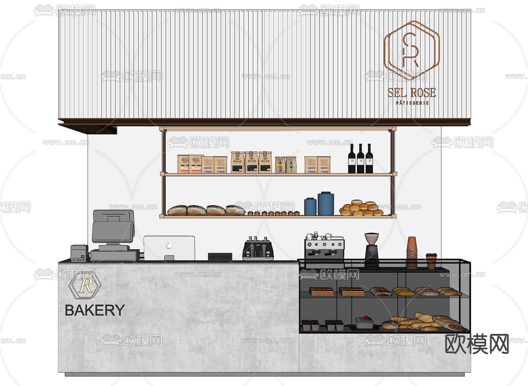 现代咖啡厅收银台su模型下载