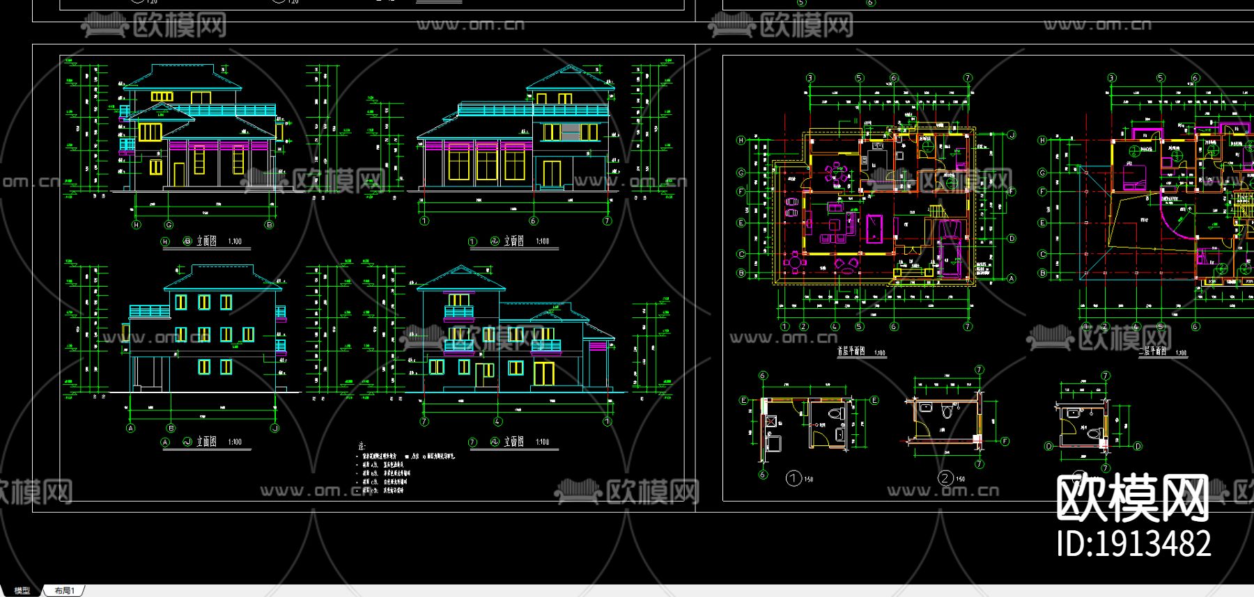 多层别墅cad平面图下载