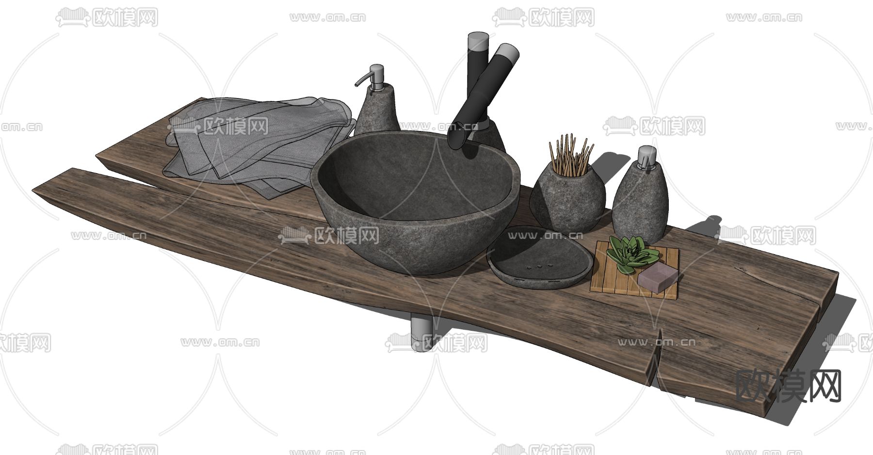 侘寂风洗手盆洗面台盆su模型下载