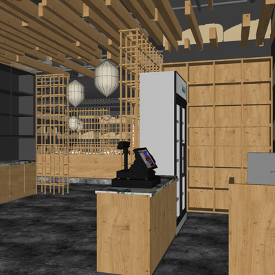  新中式快餐厅su模型 