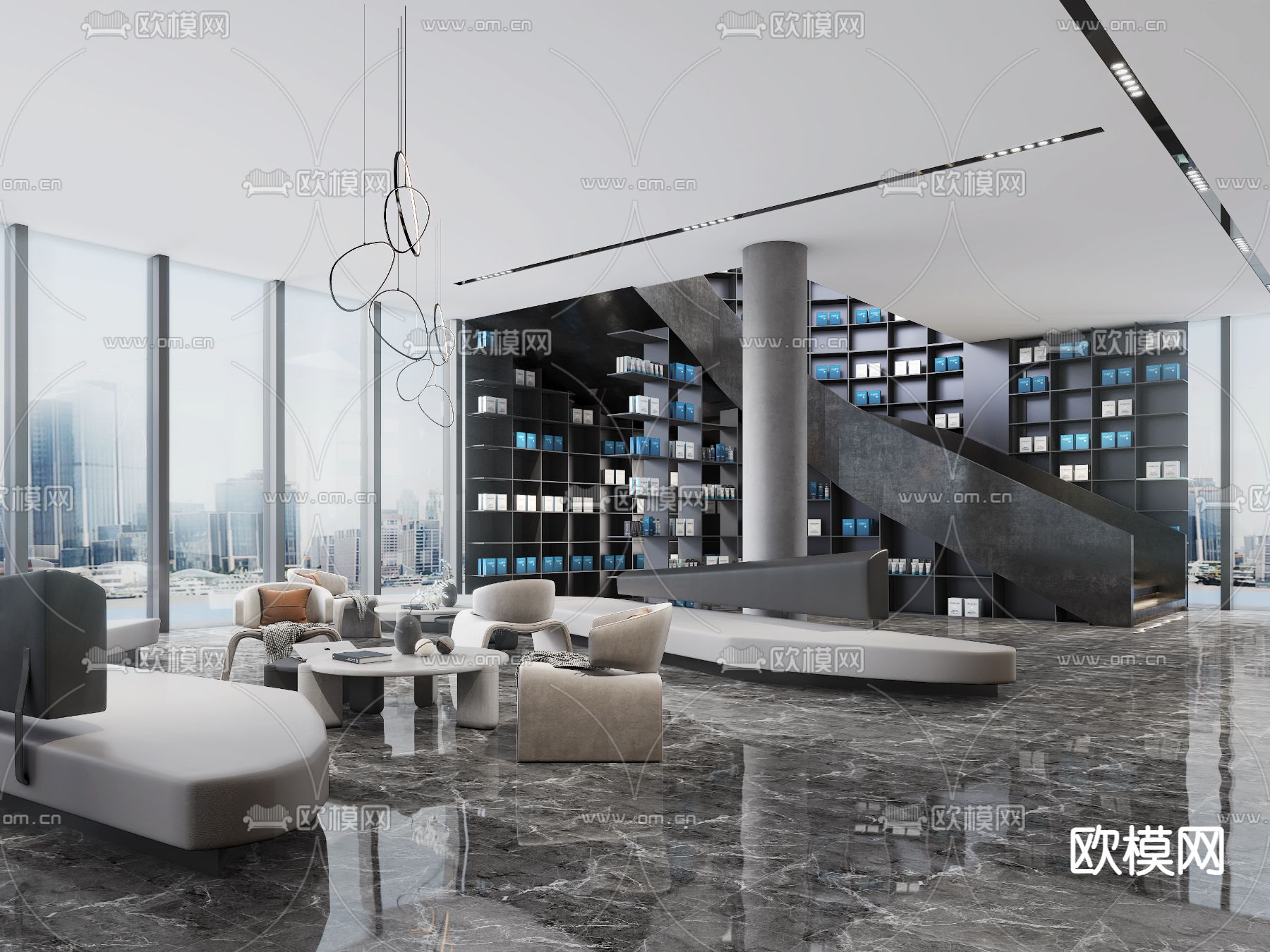 现代办公室休闲区3d模型下载