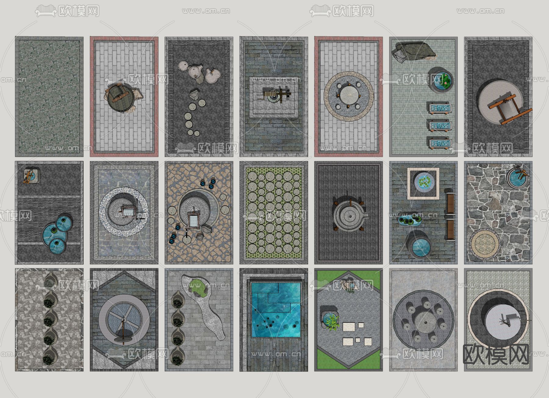 现代乡村石磨铺地小品su模型