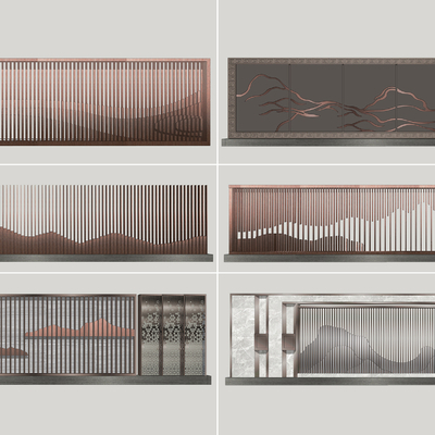  现代山水文化景墙su模型 