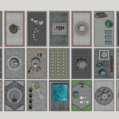 现代乡村石磨铺地小品su模型