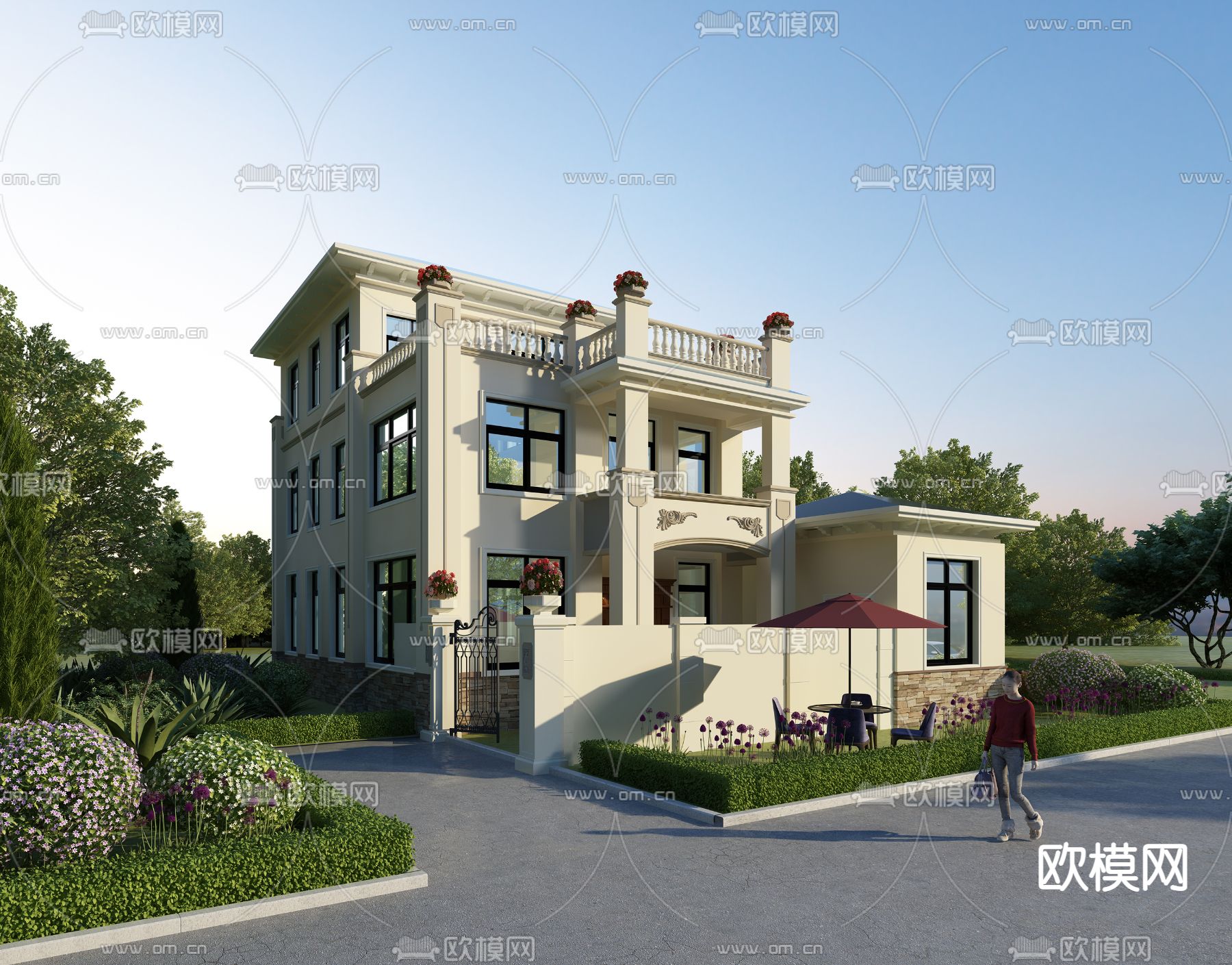 欧式独栋别墅外观免费3d模型下载