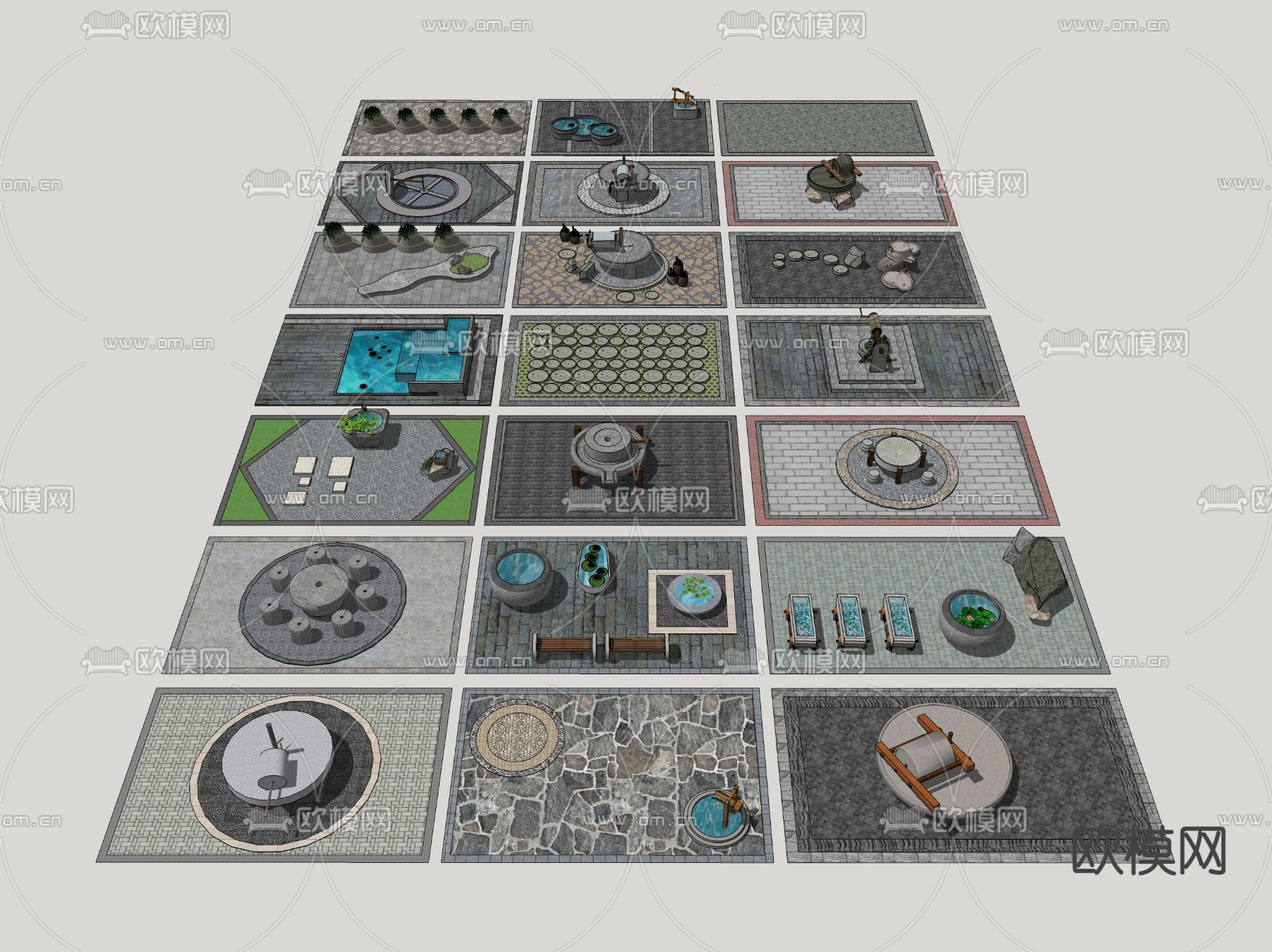 现代乡村石磨铺地小品su模型