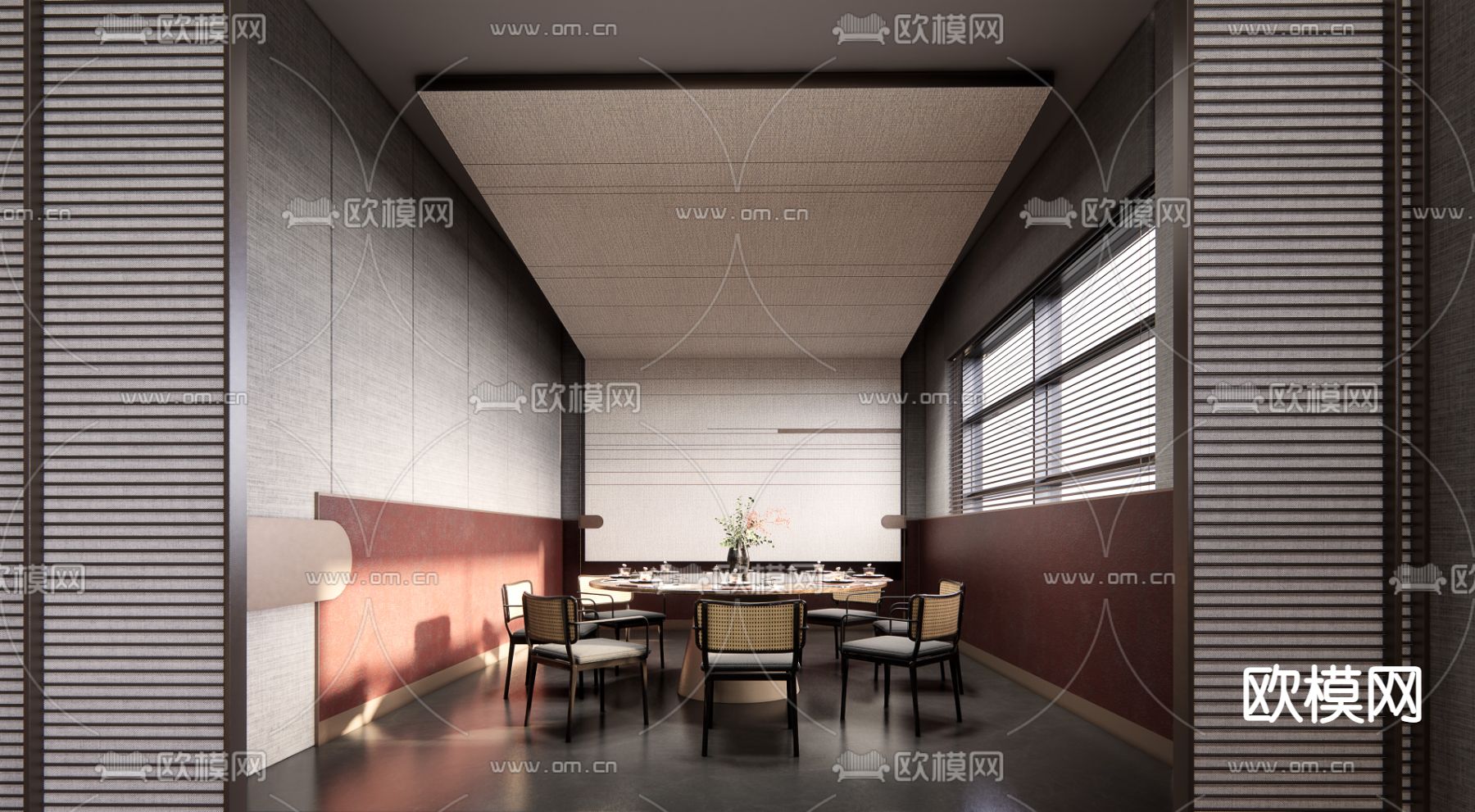 新中式餐厅包厢su模型
