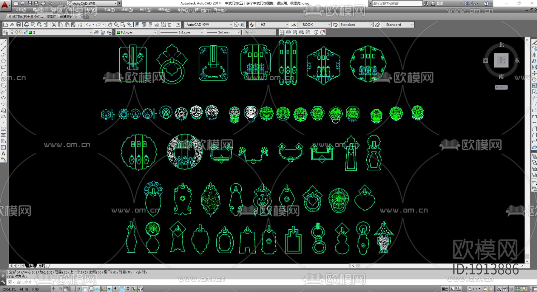 中式门饰门环cad施工图下载