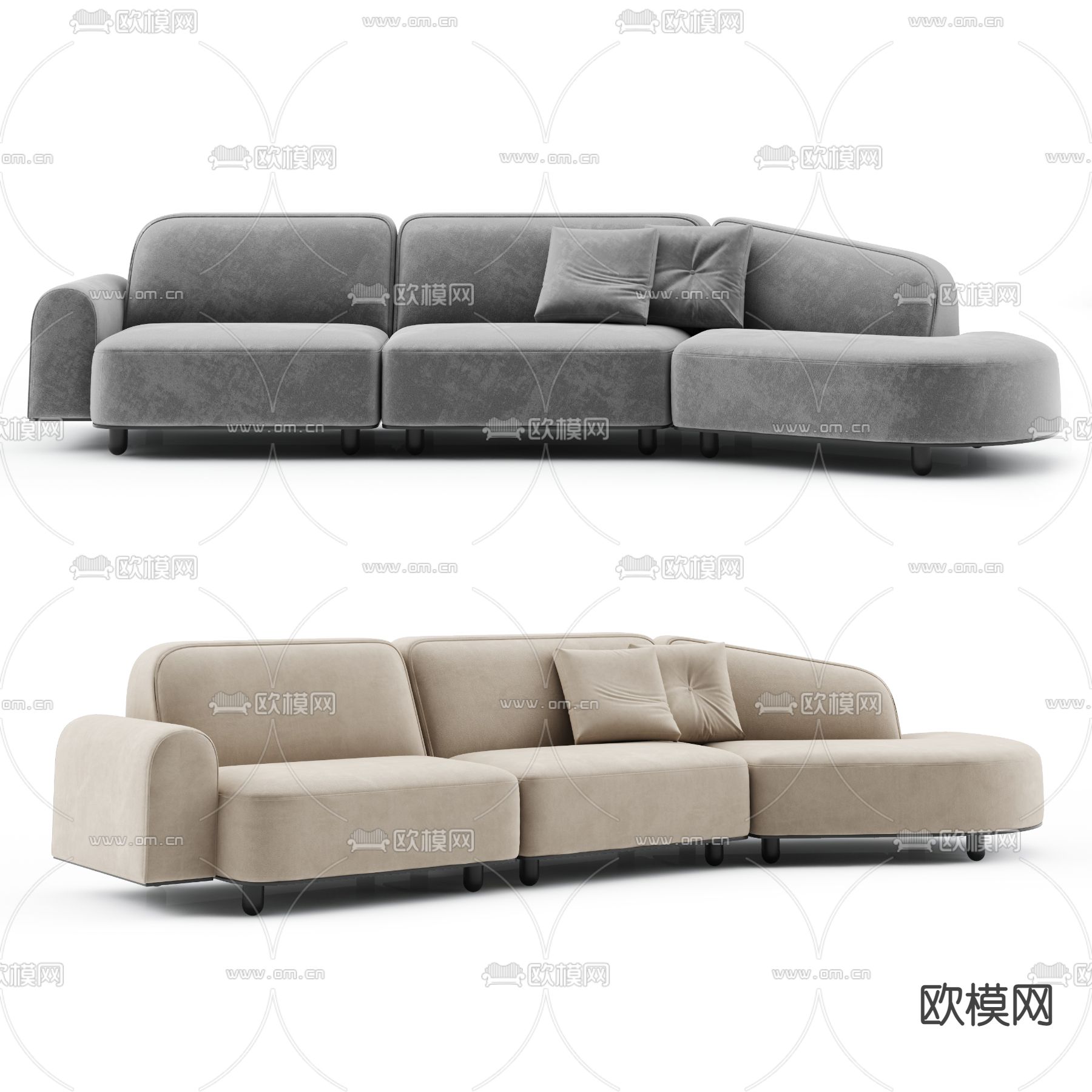 现代布艺转角沙发3d模型下载（渲染图1）