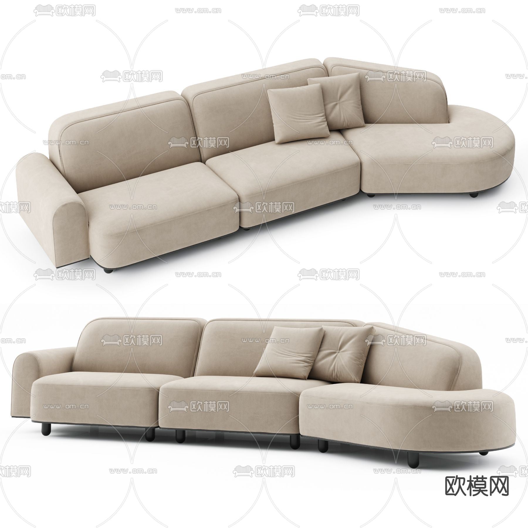 现代布艺转角沙发3d模型下载（渲染图2）