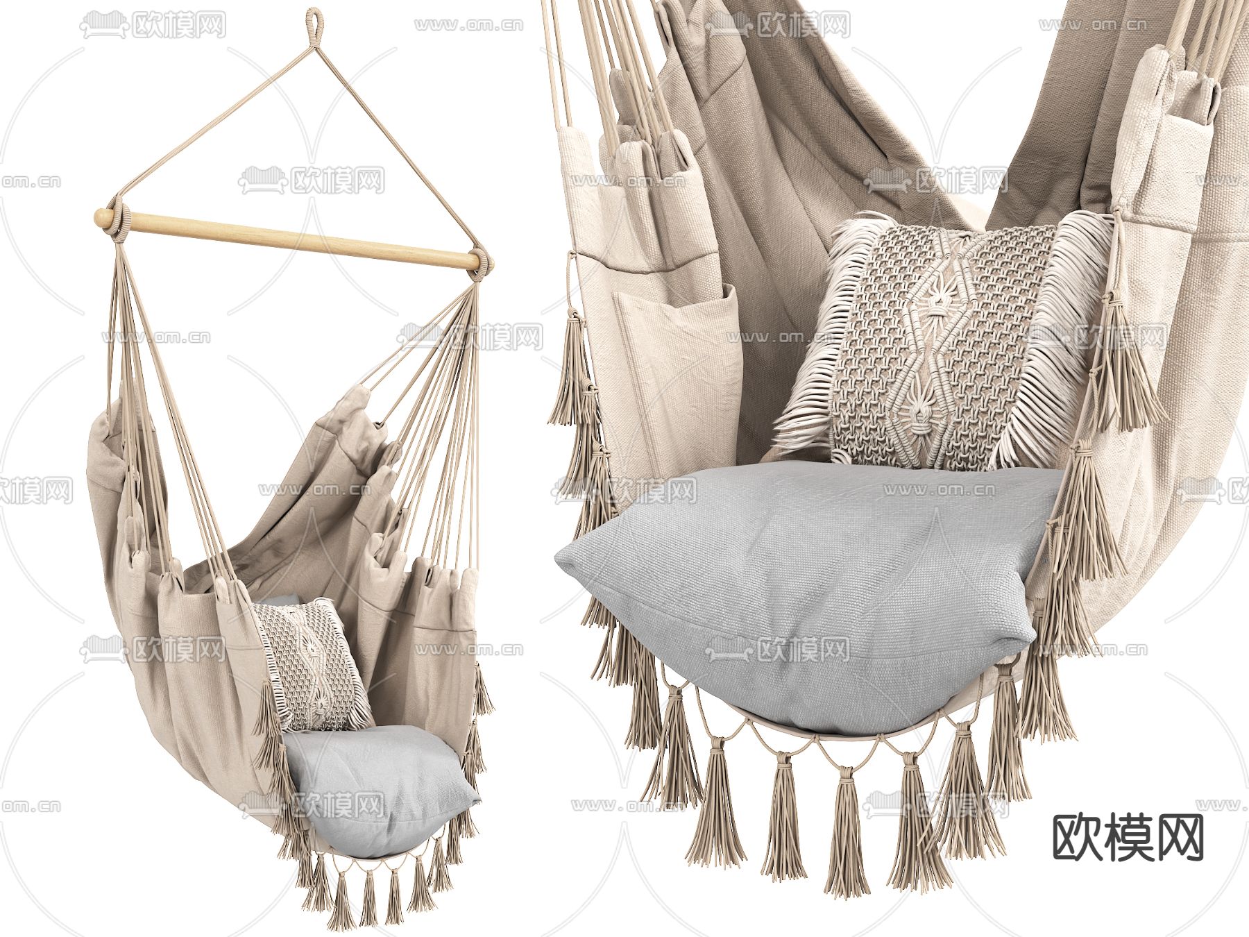 现代布艺休闲吊椅3d模型下载（渲染图1）