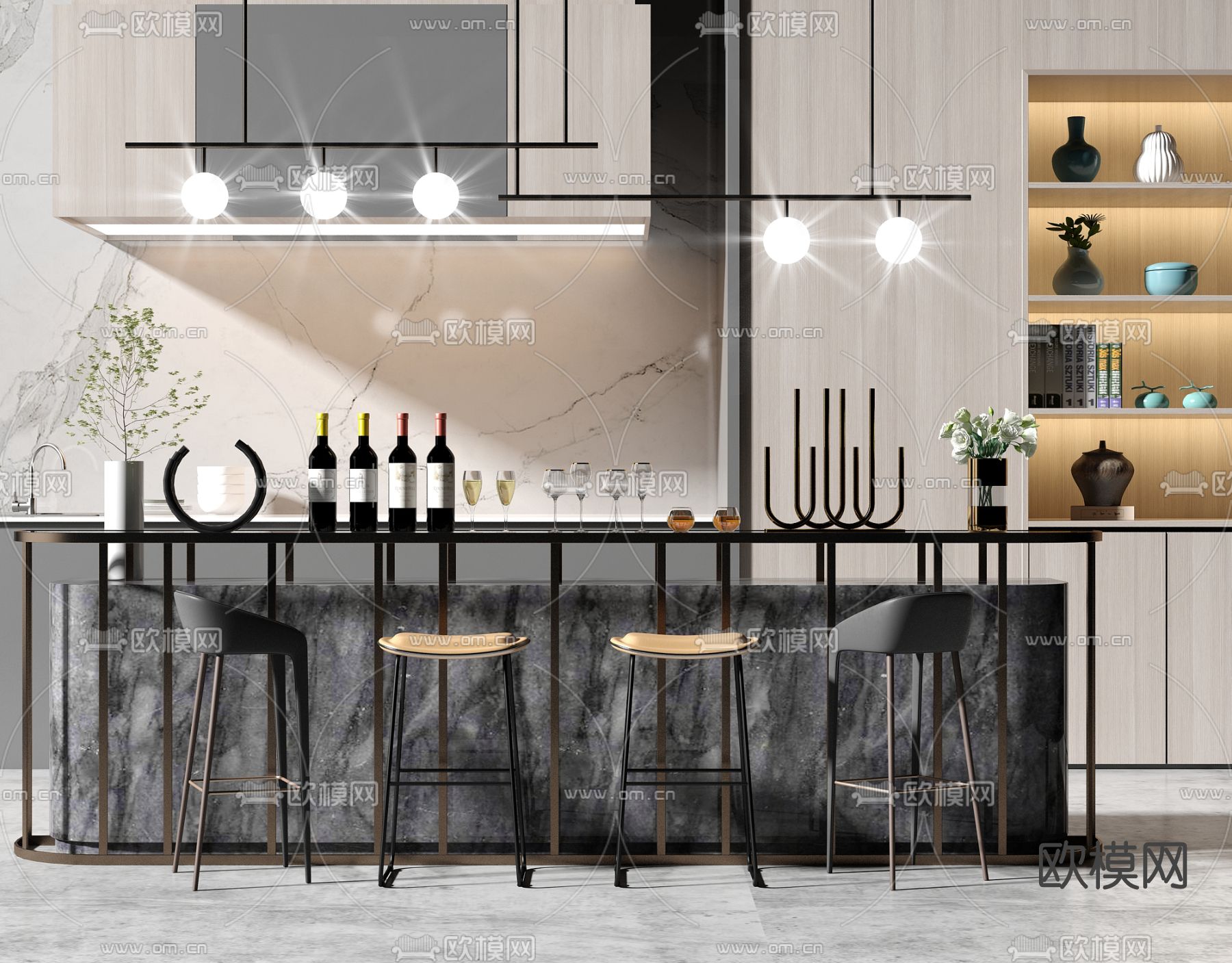 现代吧台su模型下载
