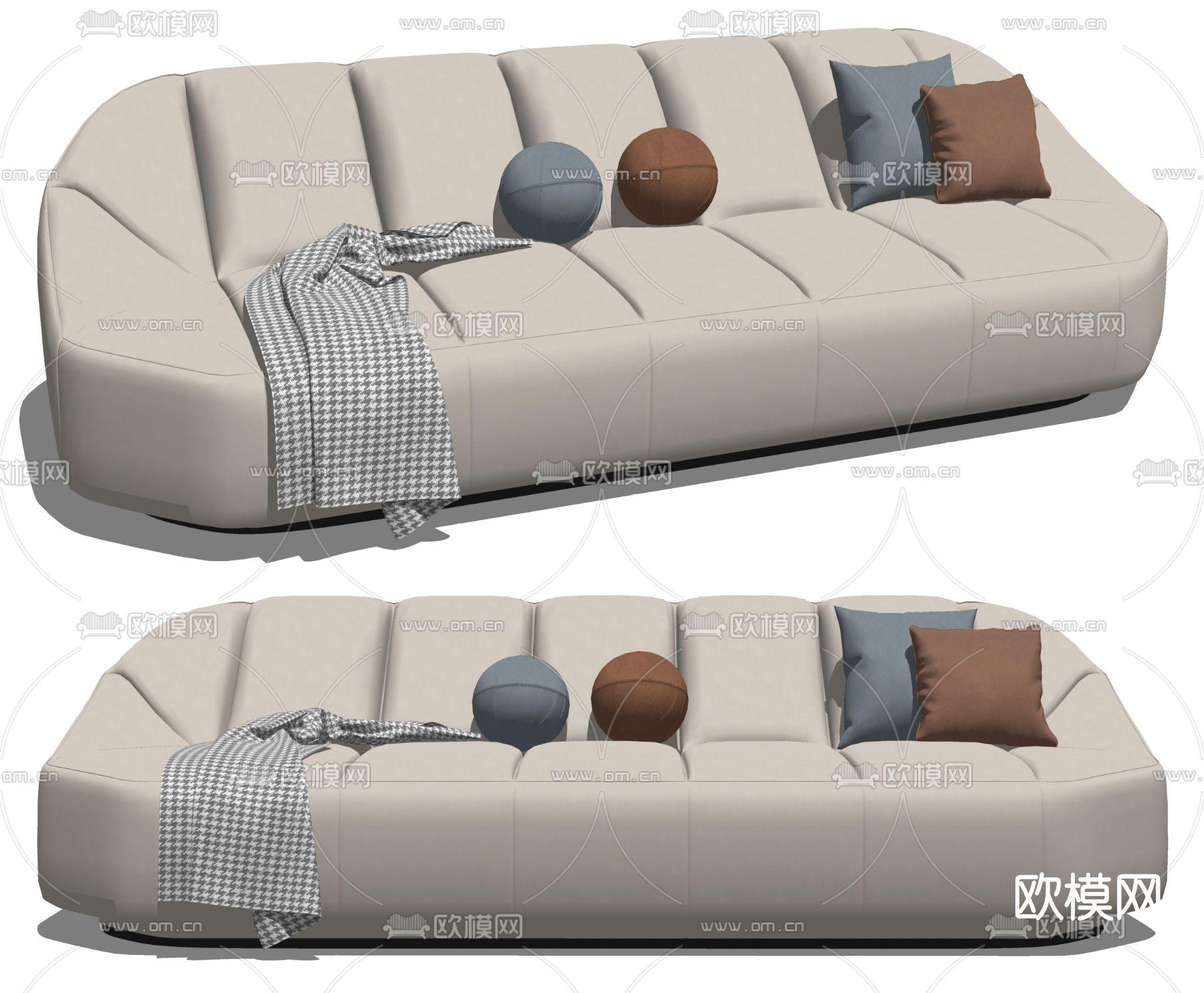 现代布艺多人沙发su模型下载（渲染图2）