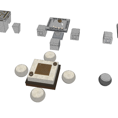  中式石桌石凳棋桌su模型 