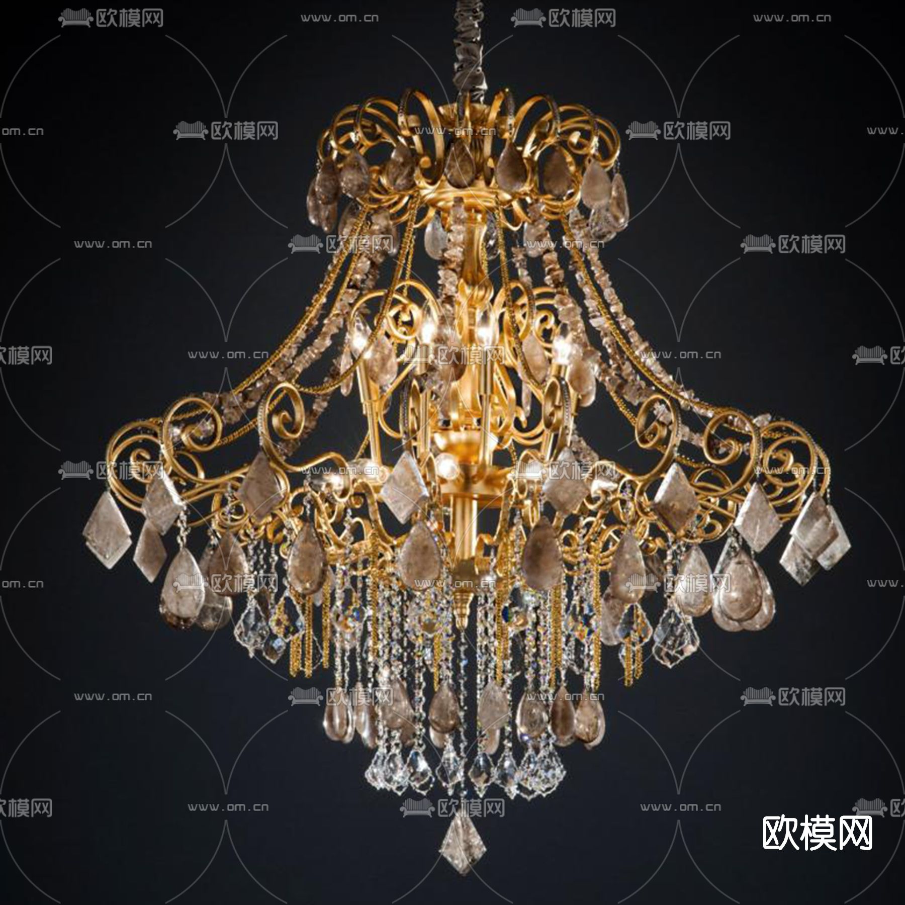欧式水晶吊灯su模型下载（渲染图1）