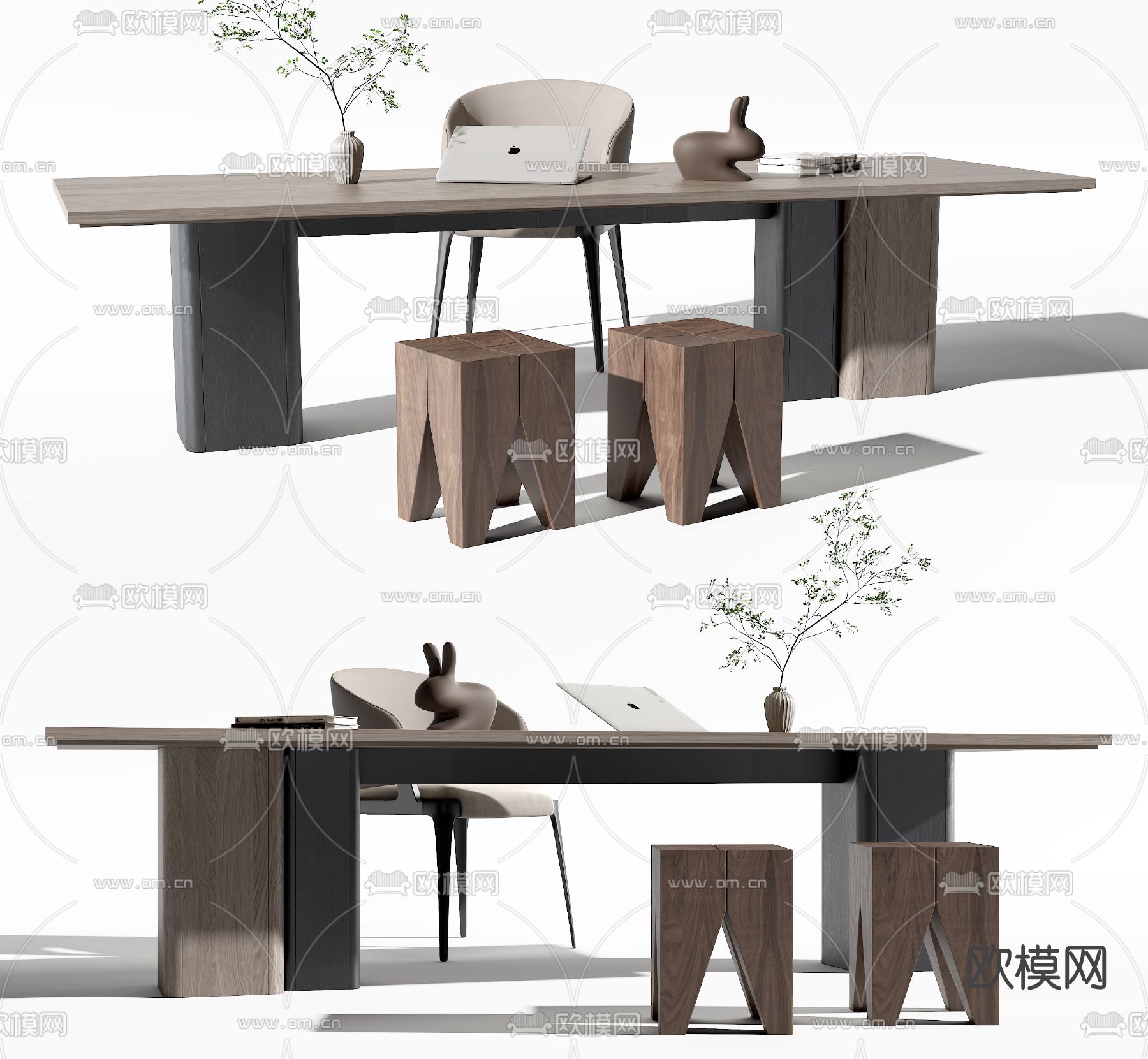 现代书桌椅su模型下载（渲染图1）