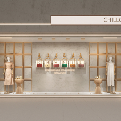  现代服装店橱窗su模型 