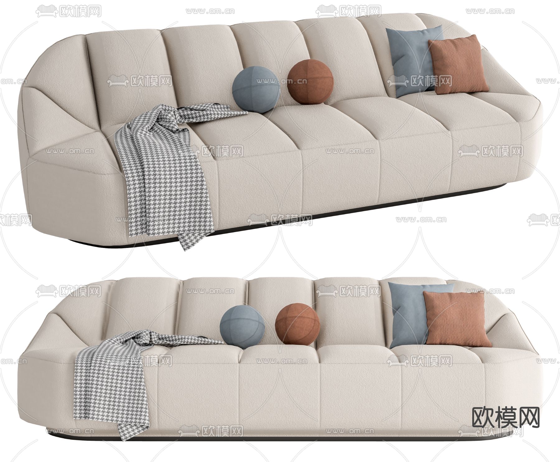 现代布艺多人沙发su模型下载（渲染图1）