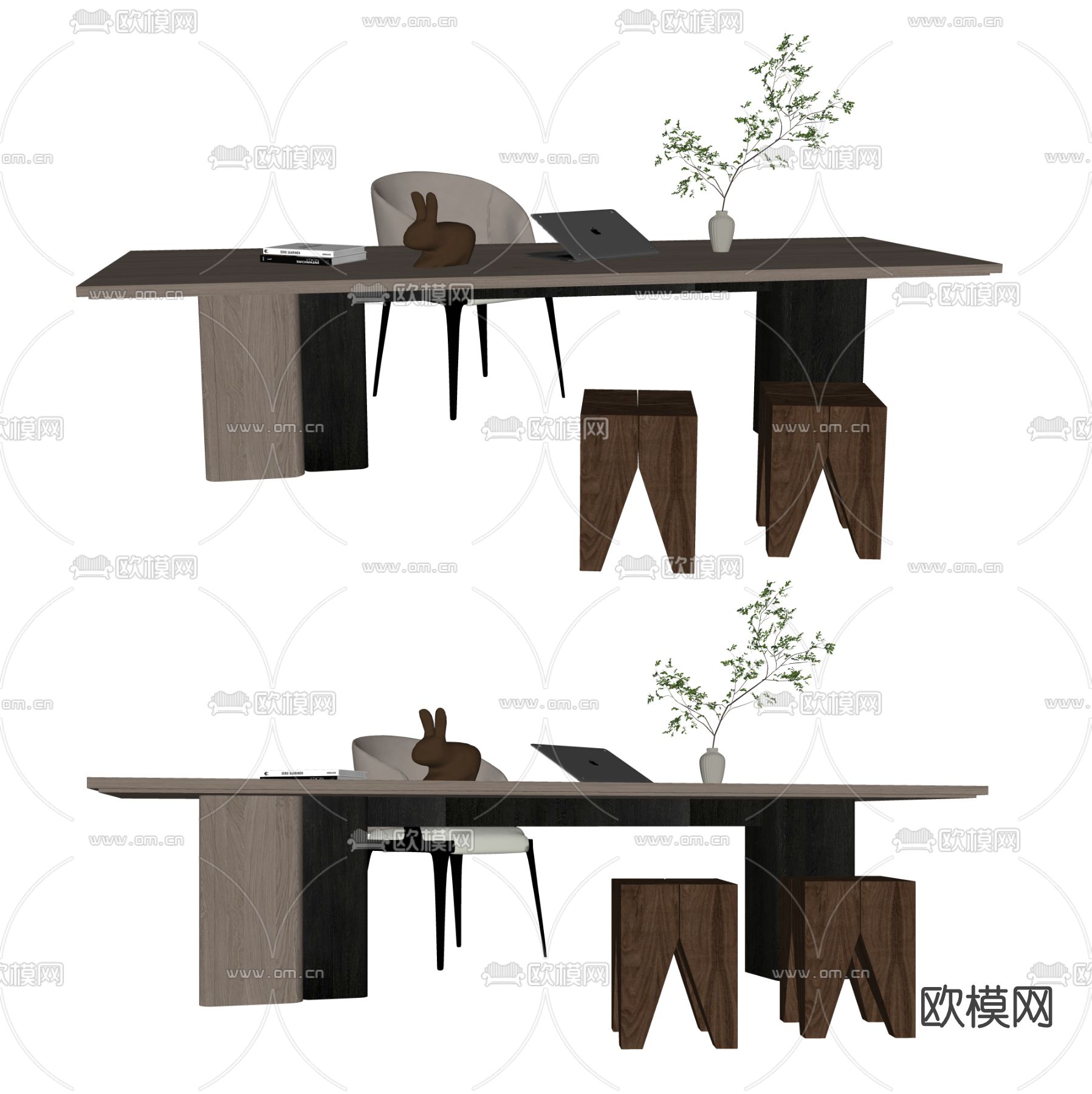 现代书桌椅su模型下载（渲染图2）