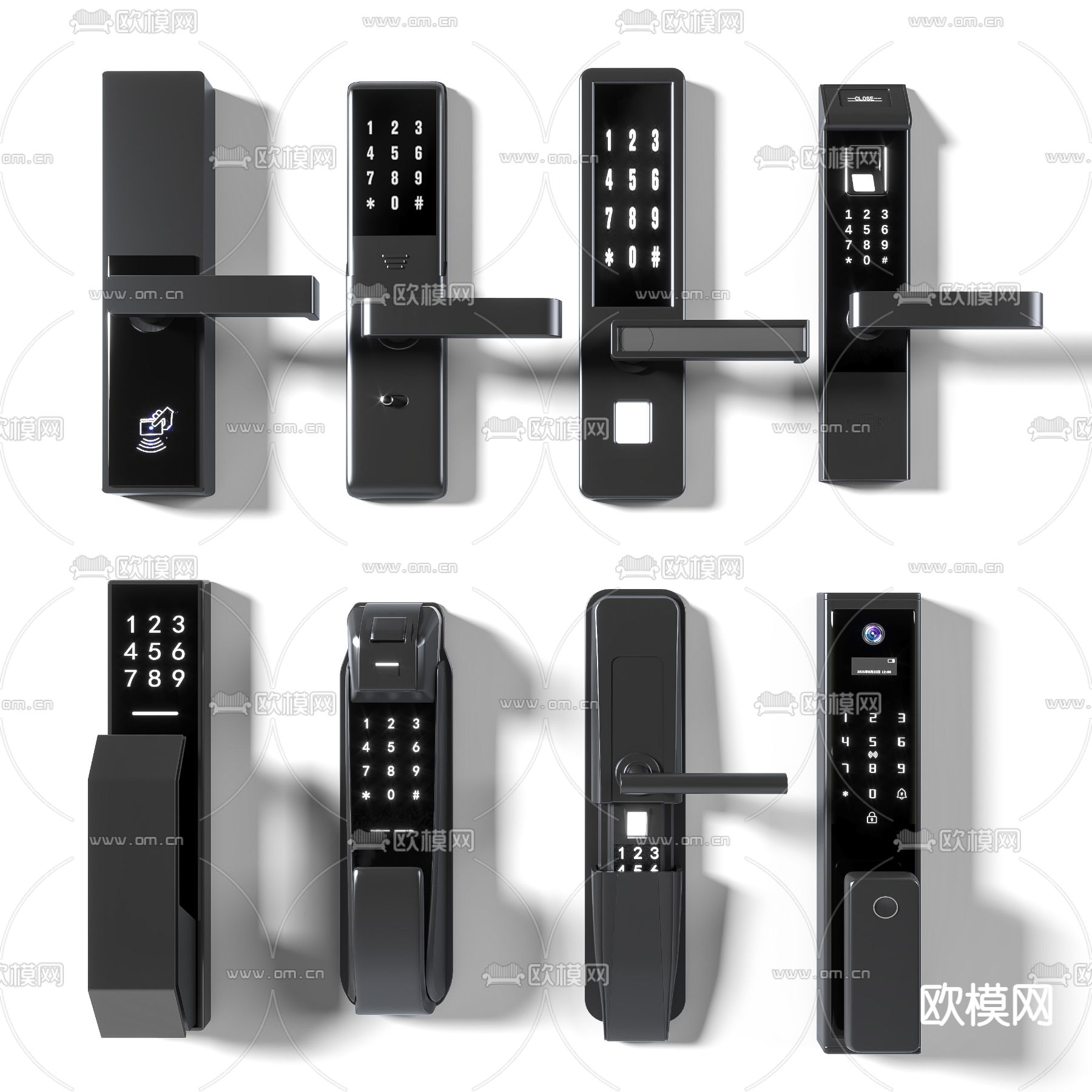 现代指纹锁密码锁3d模型下载