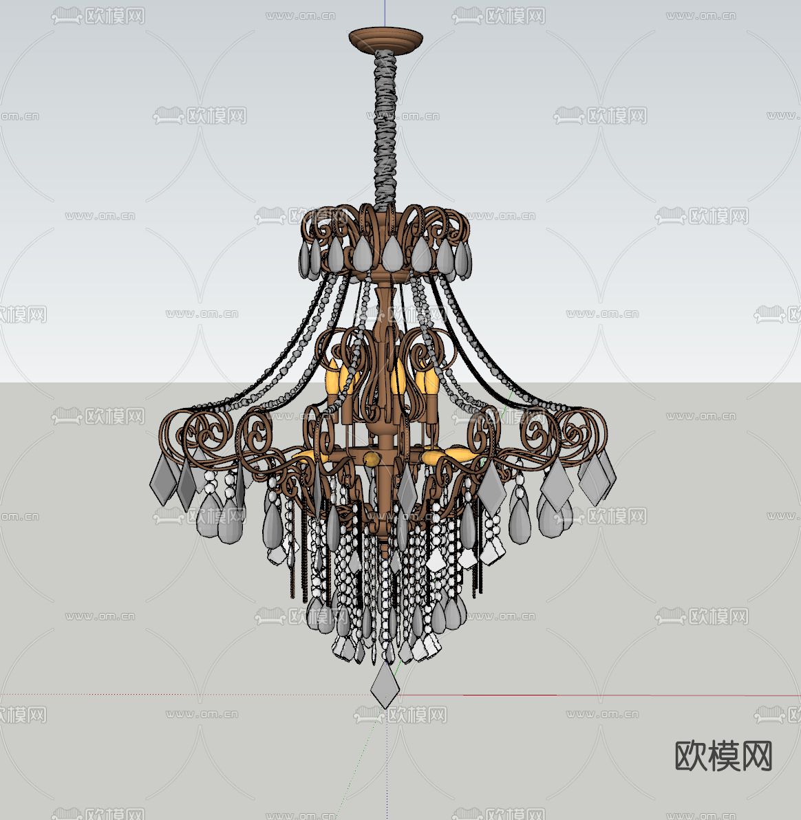 欧式水晶吊灯su模型下载（渲染图2）