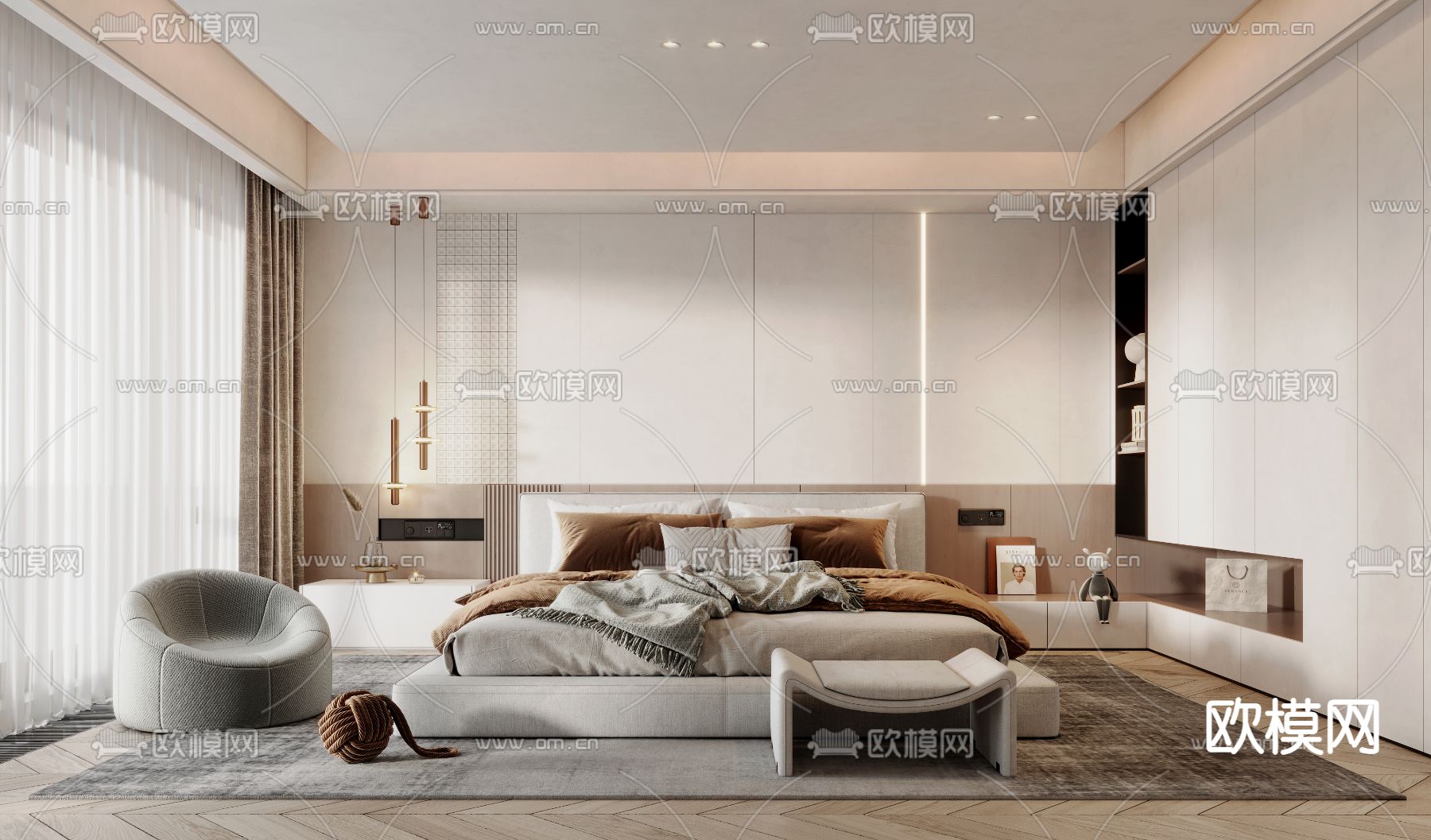 现代卧室主人房3d模型下载