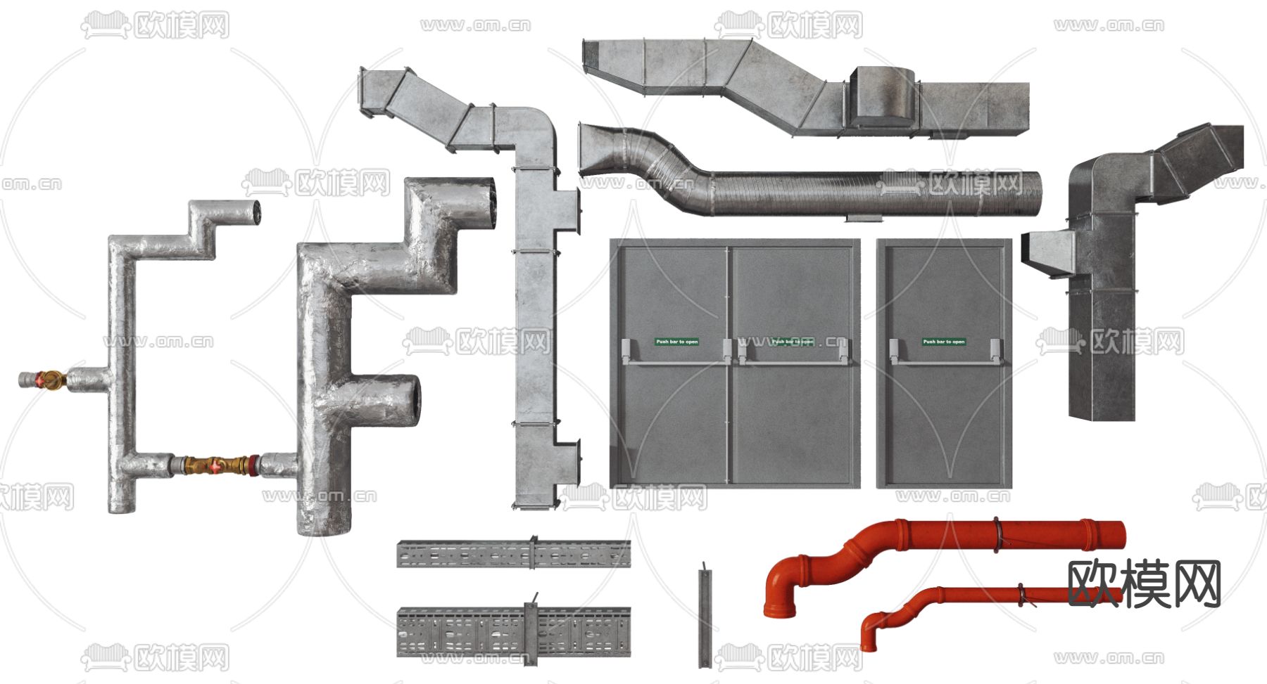 现代消防门消防管道烟管3d模型下载