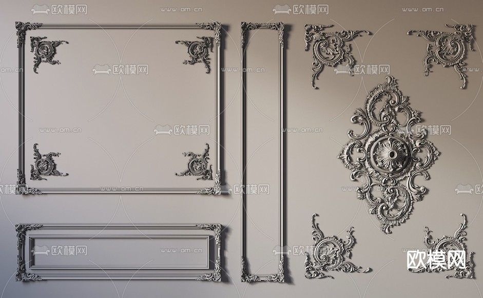 简欧石膏线条雕花3d模型下载