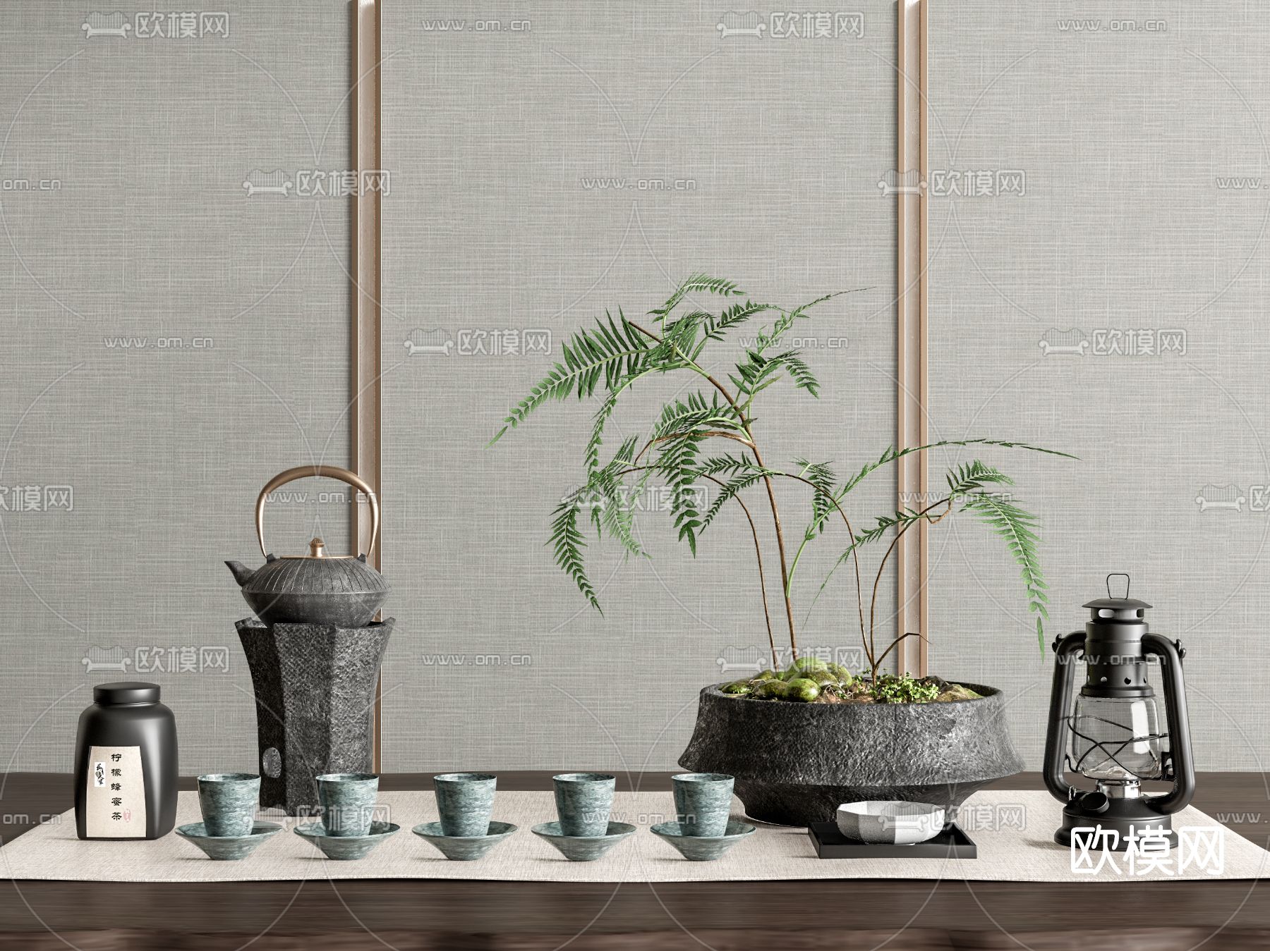 新中式茶壶茶具su模型