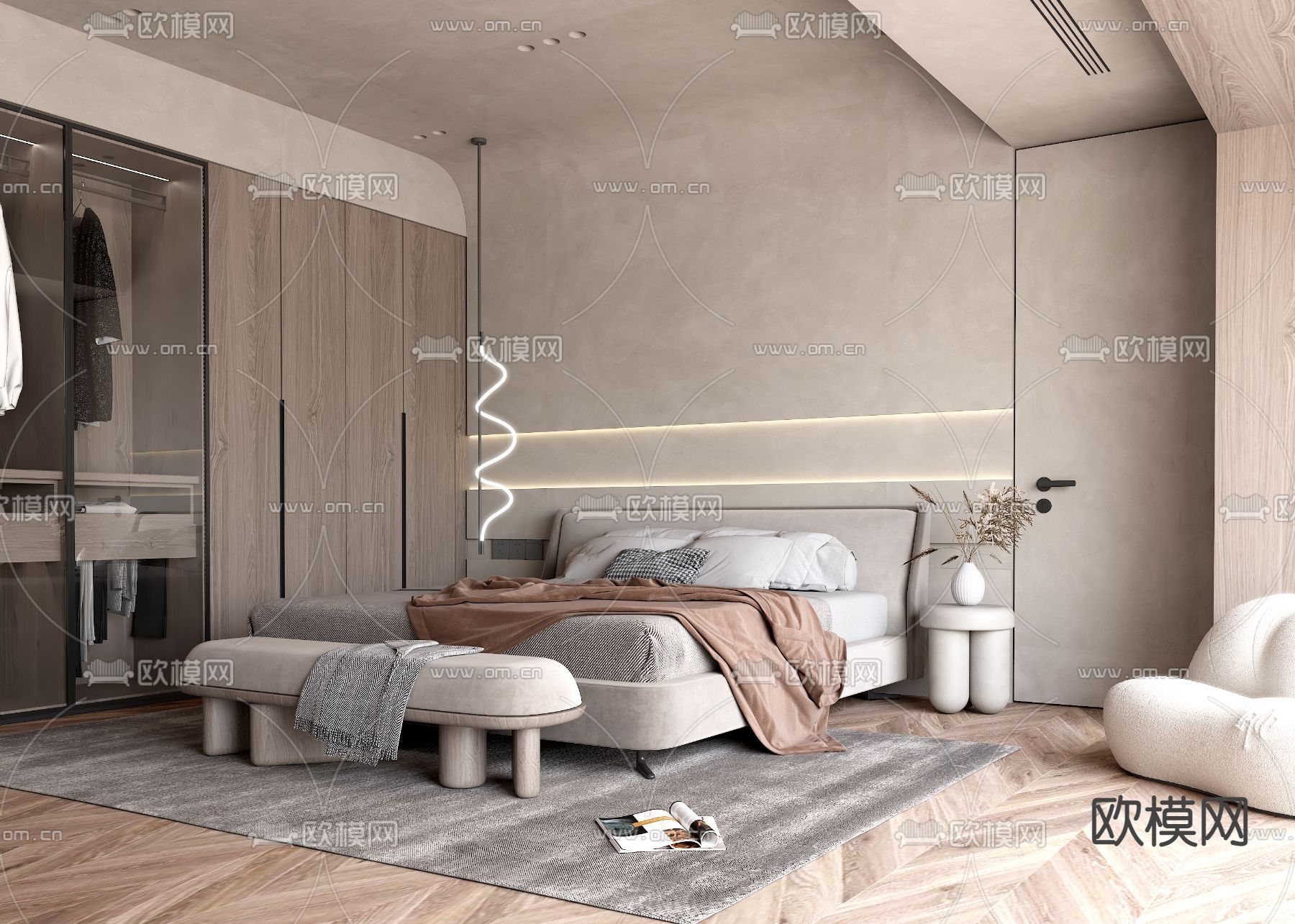 侘寂风卧室su模型下载（渲染图1）