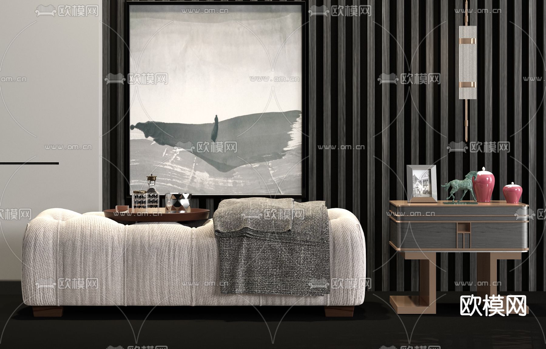 现代轻奢床尾凳su模型下载