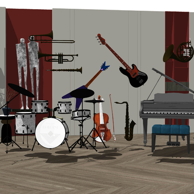  现代钢琴萨克斯su模型 