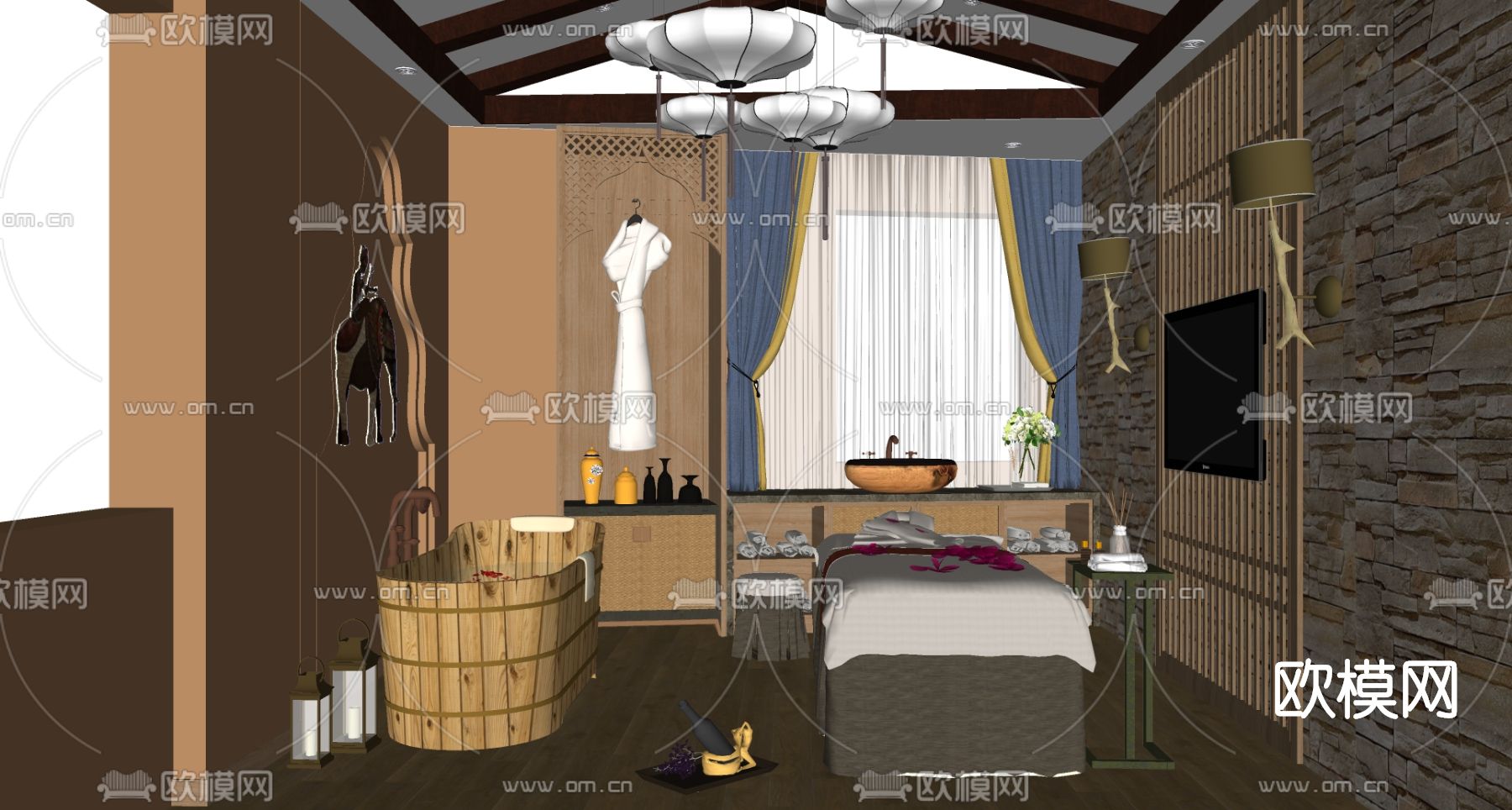 东南亚spa养生会所su模型下载