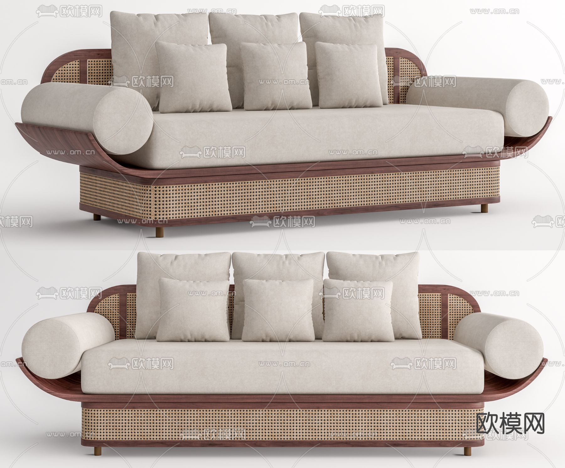 侘寂藤编多人沙发su模型下载（渲染图1）