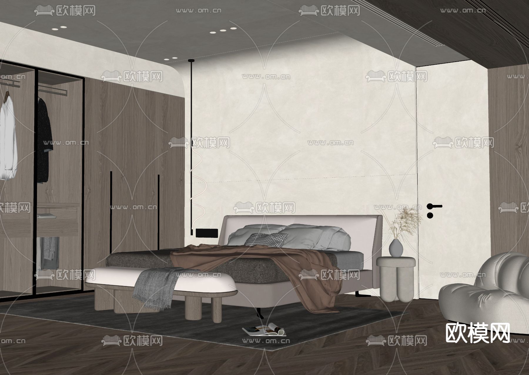 侘寂风卧室su模型下载（渲染图2）