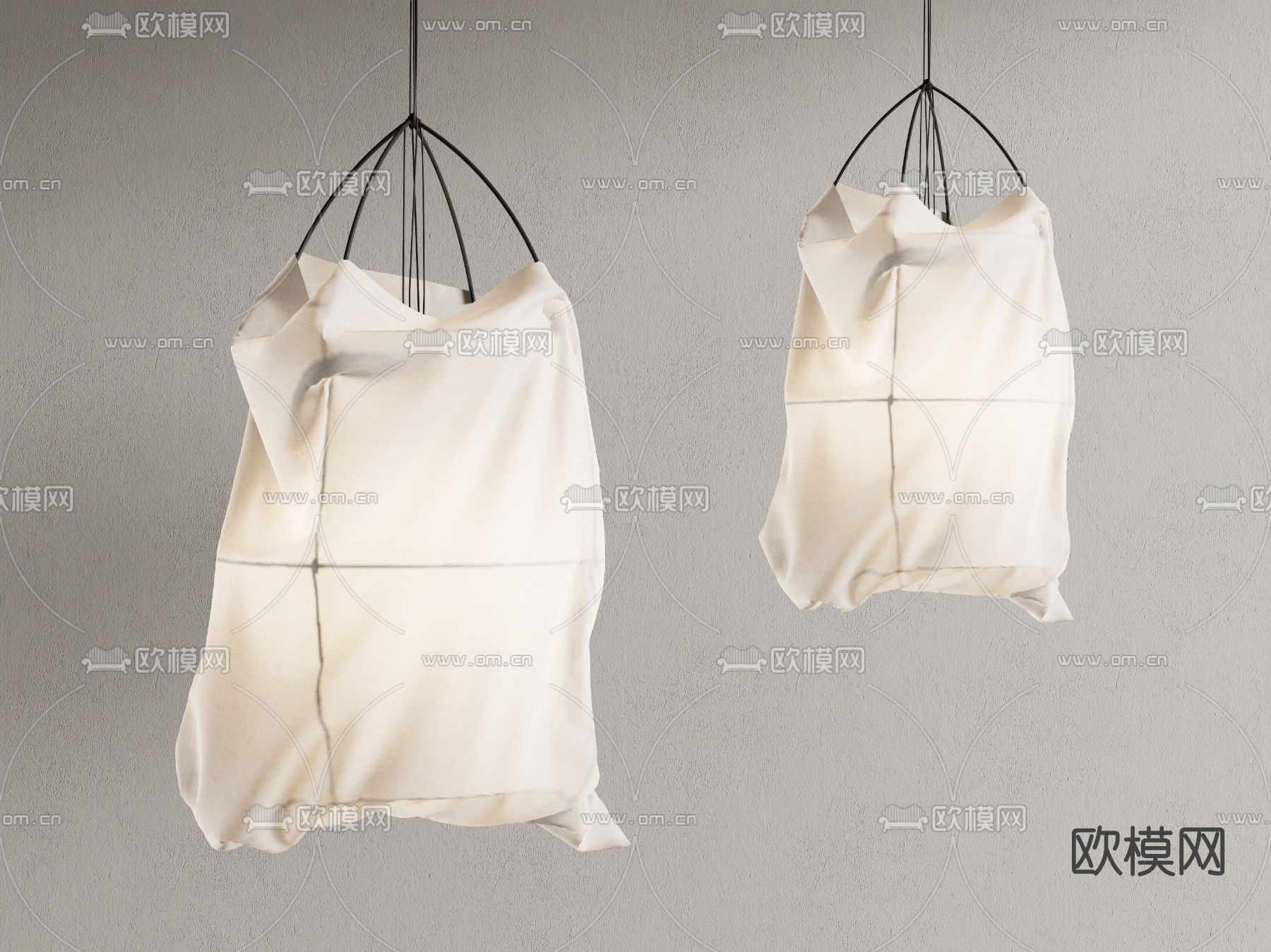 侘寂布艺吊灯su模型下载（渲染图1）