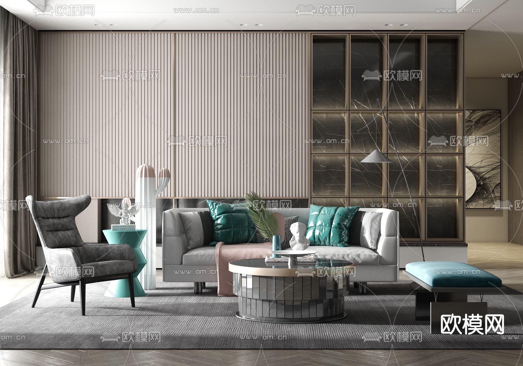 现代轻奢客厅su模型下载