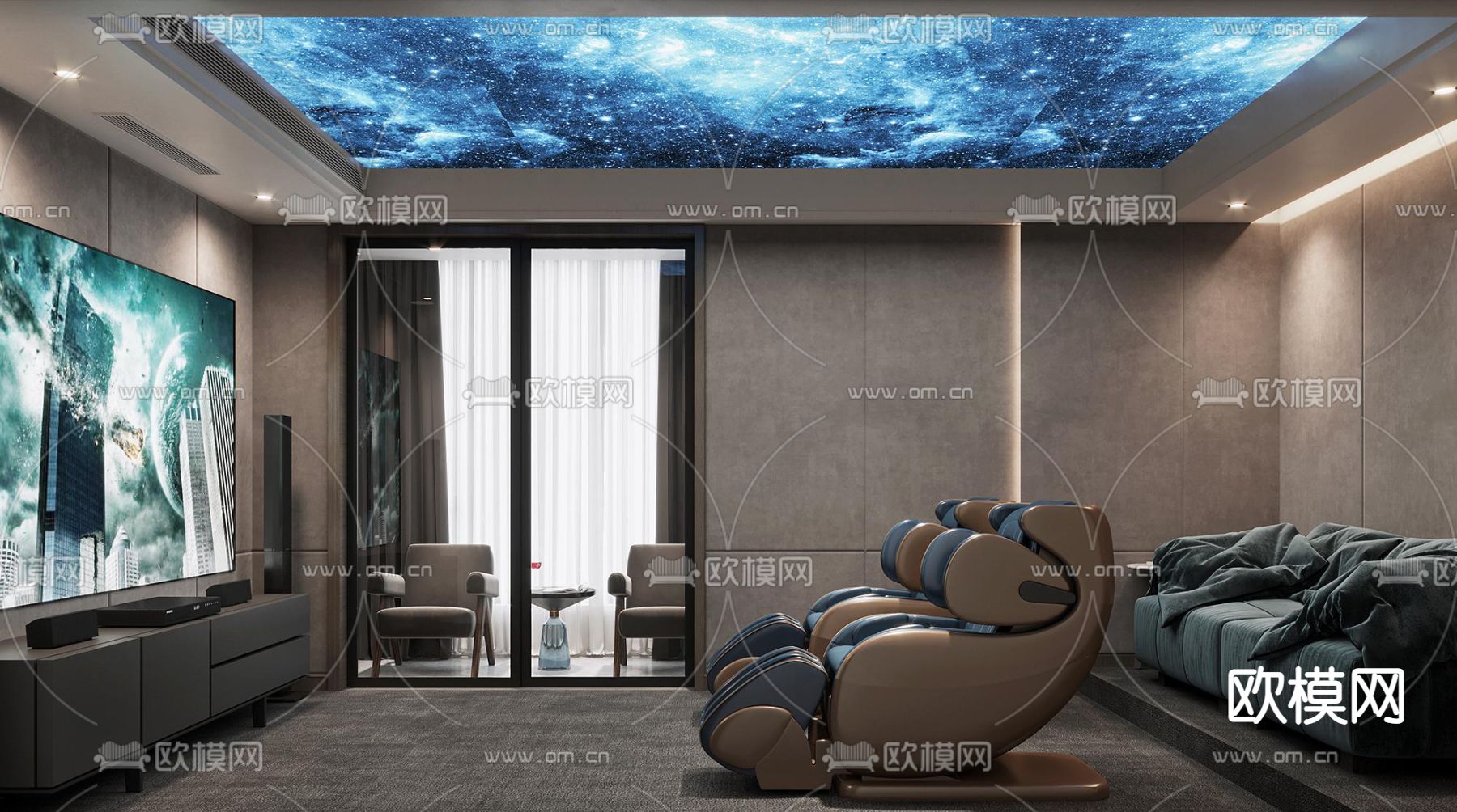 现代影音室视听室3d模型