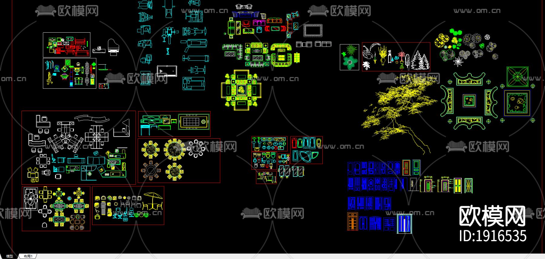 室内装修综合图块下载（渲染图1）