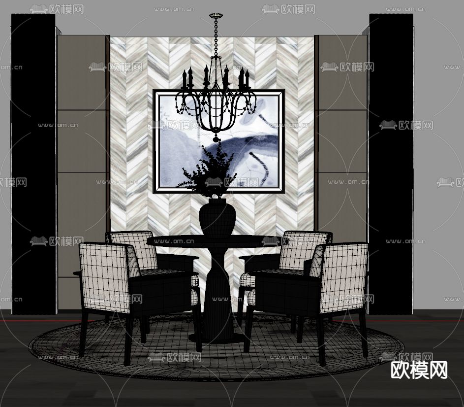 现代轻奢餐桌椅su模型下载（渲染图2）