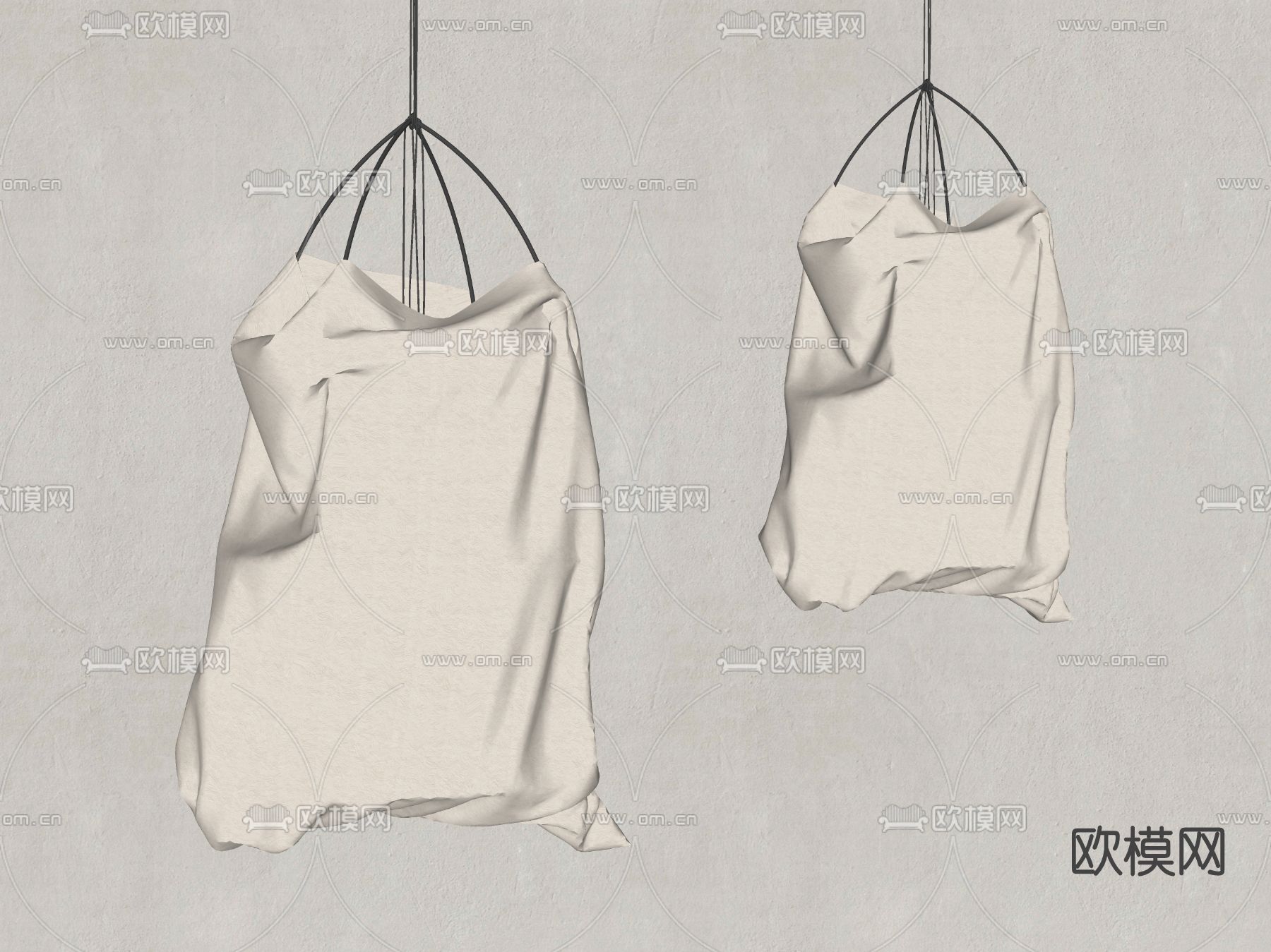 侘寂布艺吊灯su模型下载（渲染图2）