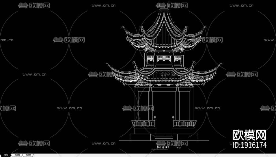 景觀亭CAD施工圖下載(渲染圖5)