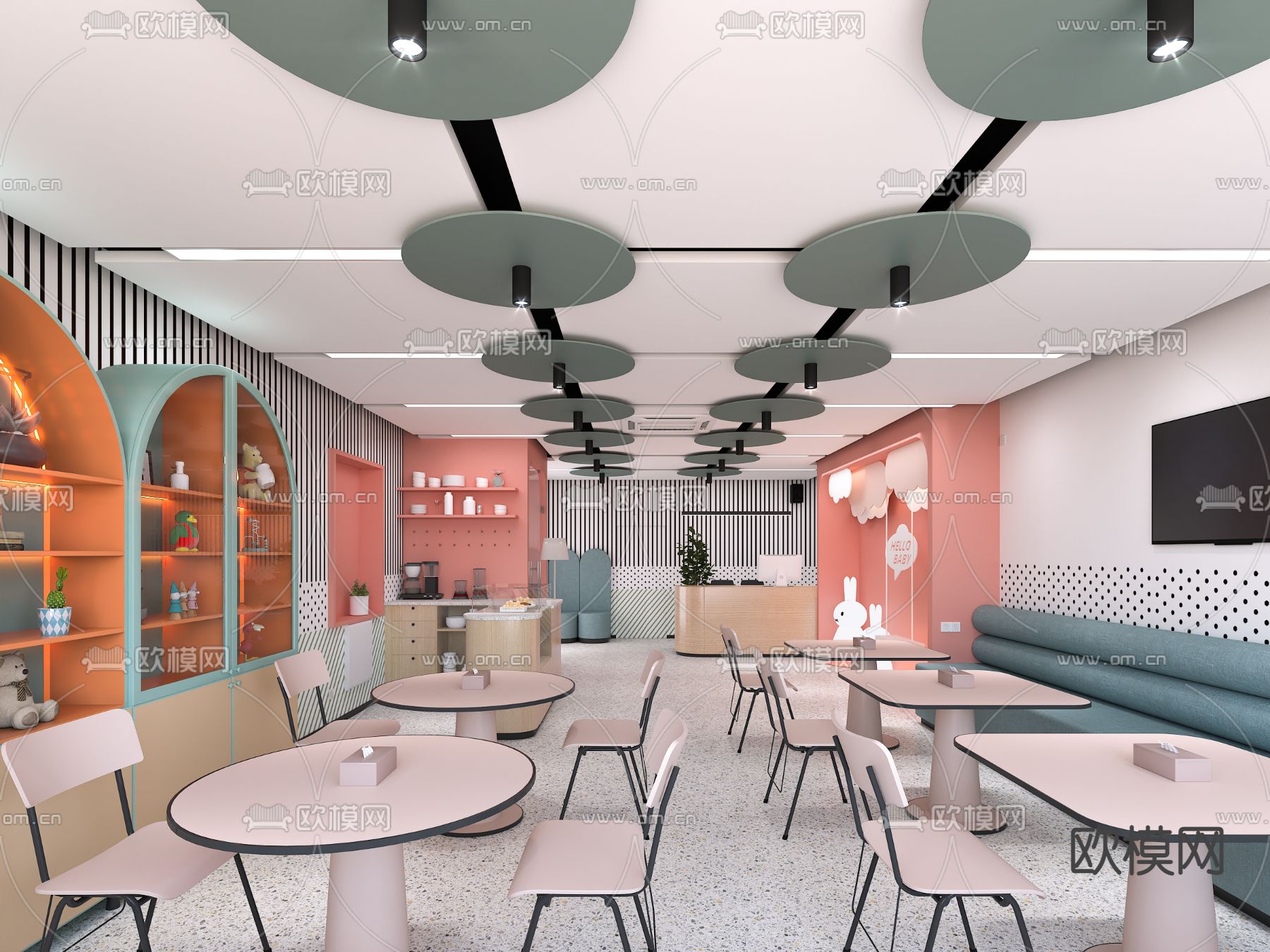 现代儿童餐厅免费3d模型下载（渲染图2）