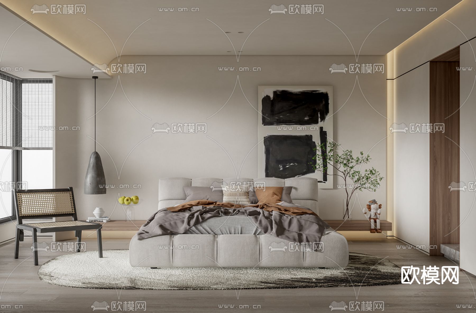 侘寂风卧室su模型下载（渲染图1）