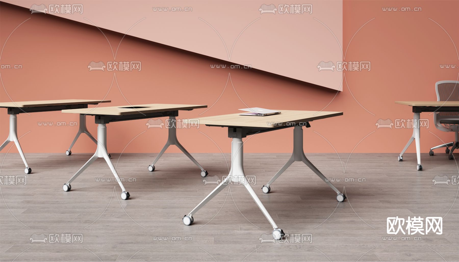 现代实木办公培训桌3d模型
