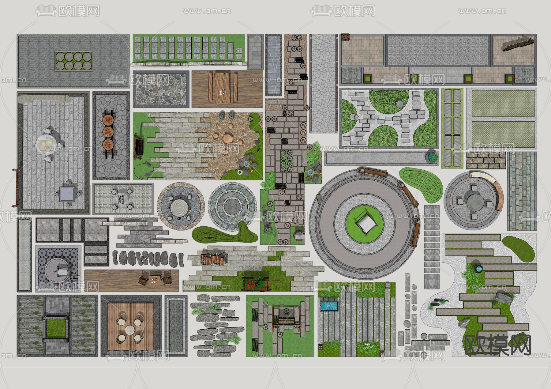 中式庭院铺地小品su模型