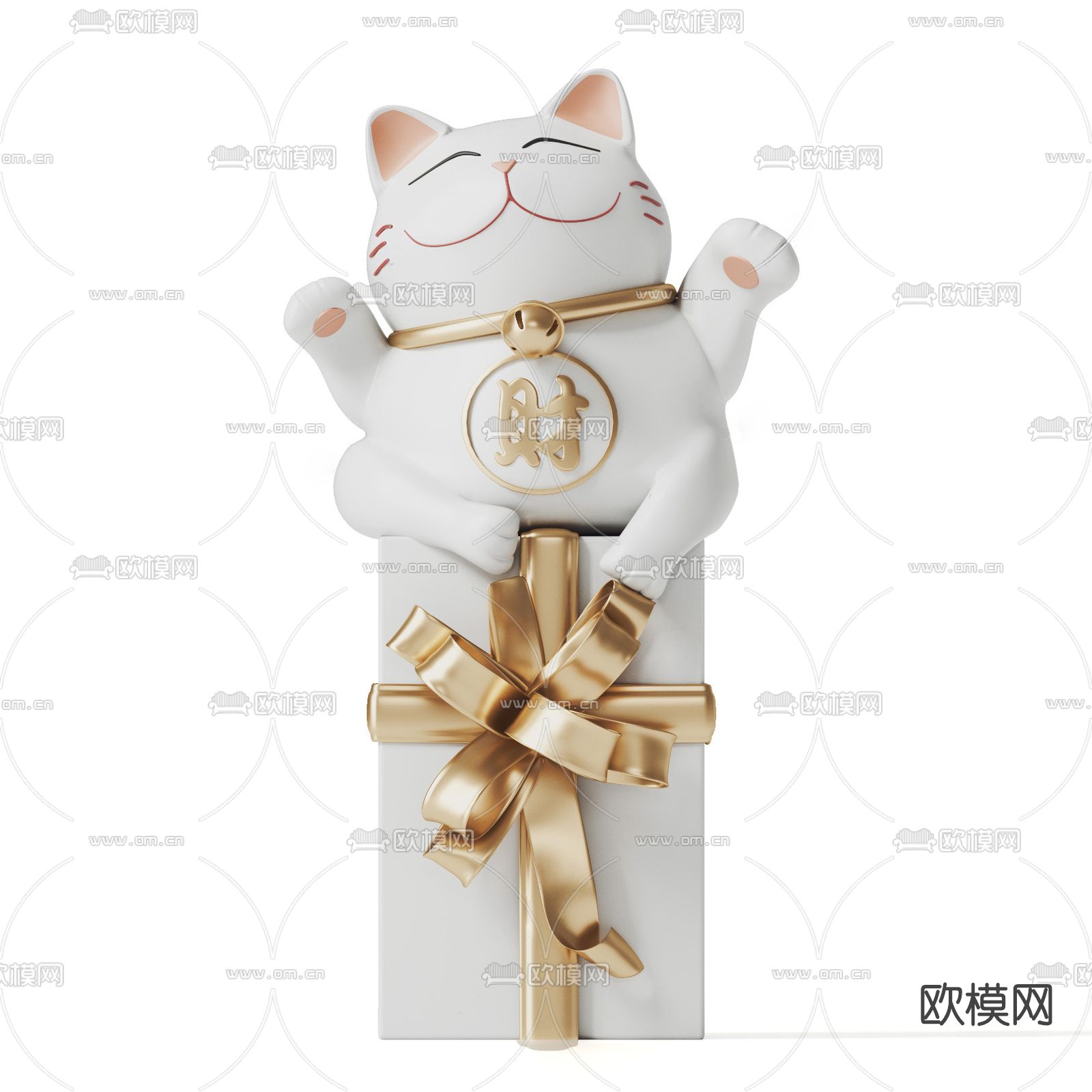 现代招财猫雕塑摆件su模型下载（渲染图1）